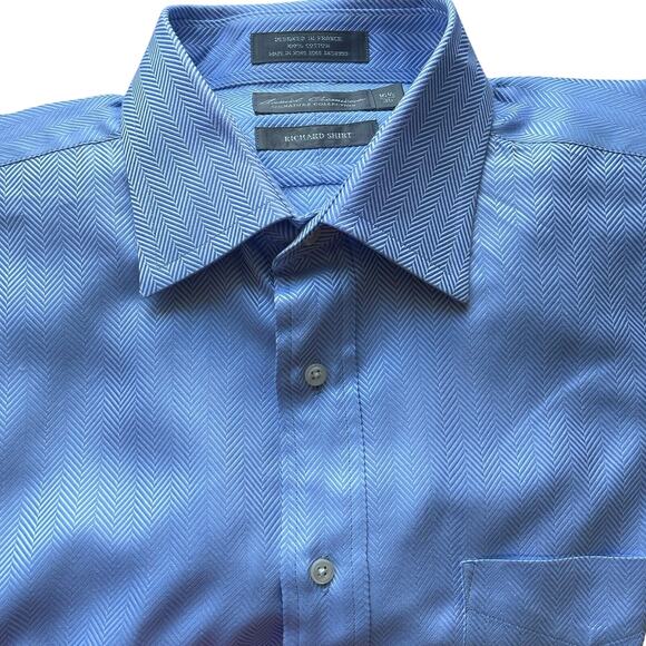 Daniel Cremieux Signature Collection Richard Shirt 16.5 35 Blue Herringbone - Picture 1 of 9